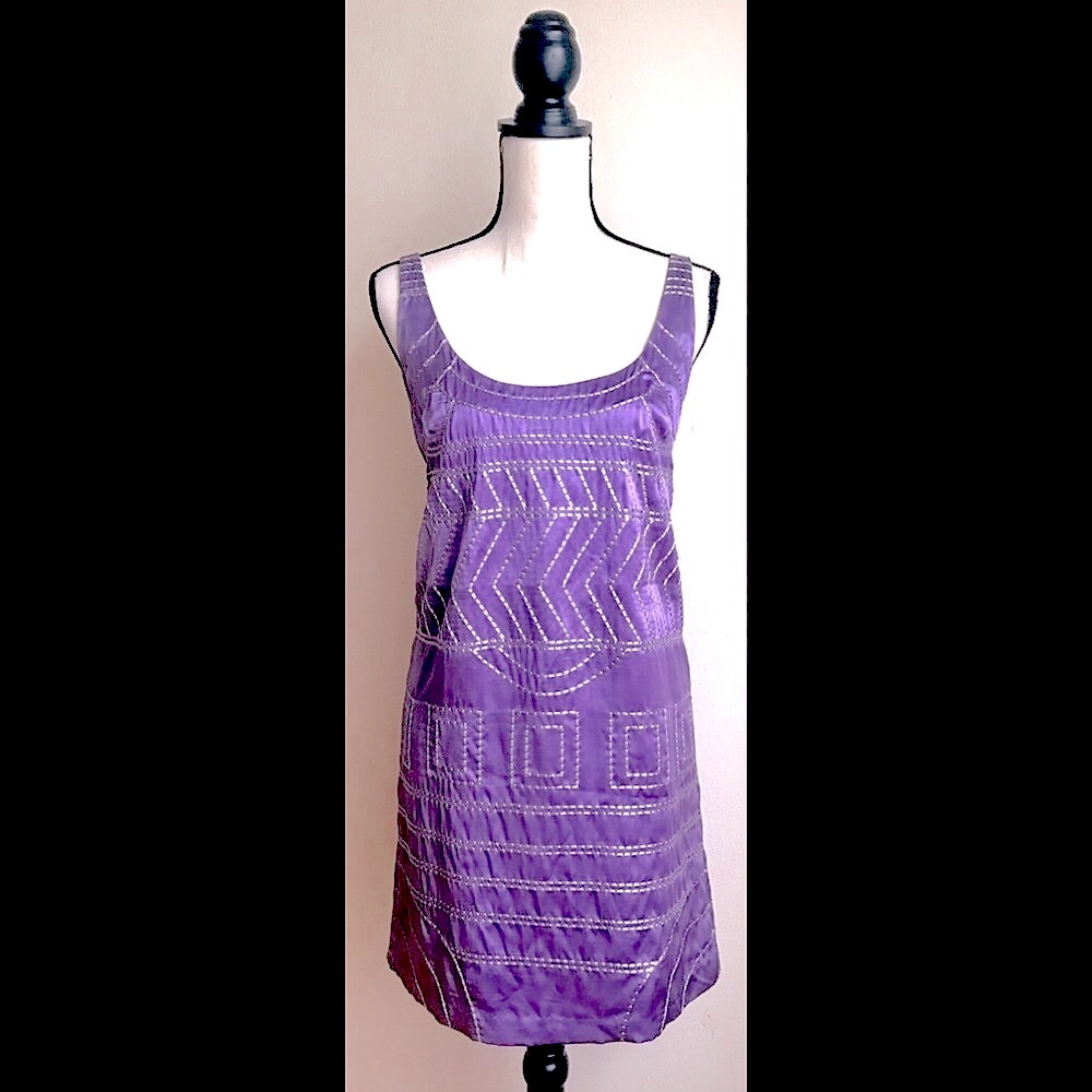 Purple & Silver Silk Loose-Fit Mini Skirt Dress, Sz. 4